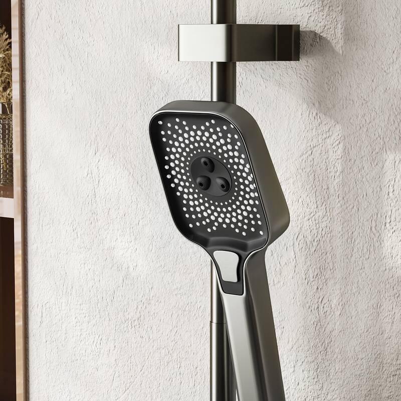Thermostatic Shower System with Rainfall Shower Head, Adjustable Height Wall Mounted Shower Set