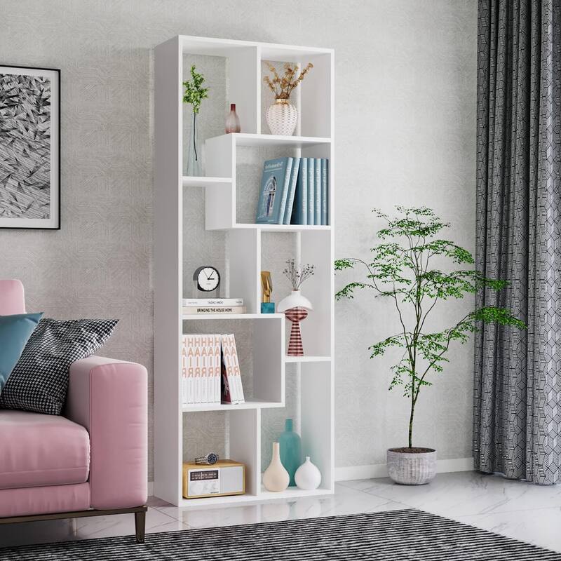 Asymmetrical Display Shelf & Bookcase, 5-Tier, Black