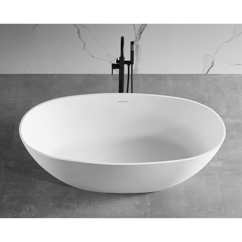 ALFI brand 59" White Oval Solid Surface Resin Soaking Bathtub