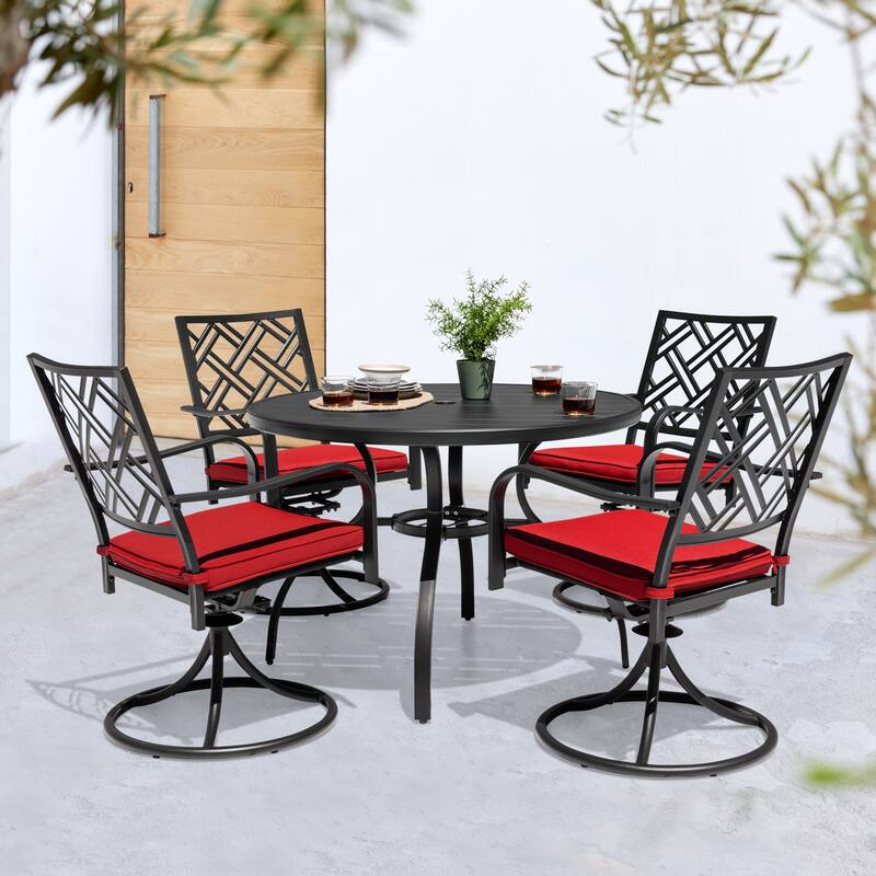 5-Piece Metal Outdoor Dining Set with Umbrella Hole and 4 Swivel Chairs