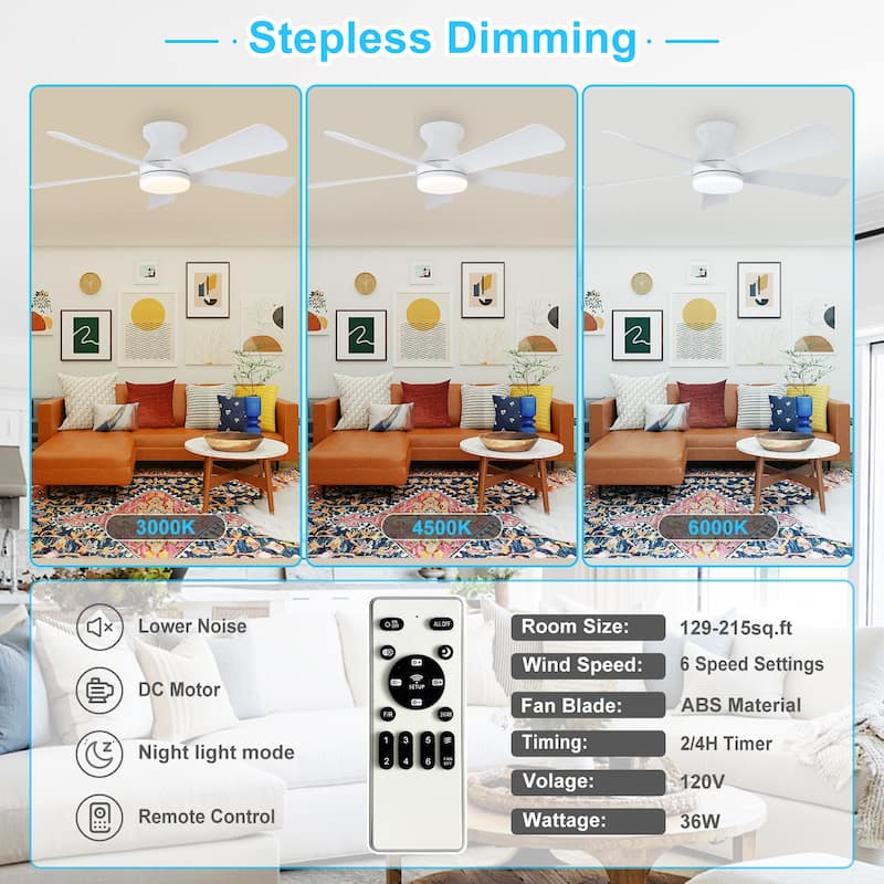 42/35 Inch Low Profile Ceiling Fan with Light: Dimmable, Remote Control, 6-Speed, 5 Blades