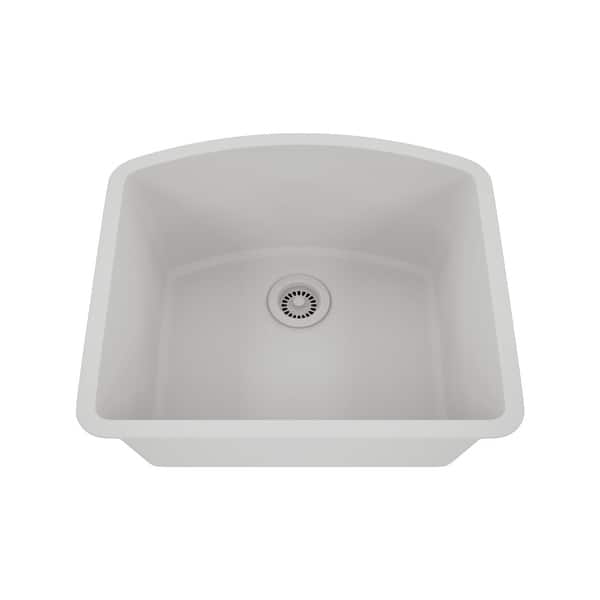 slide 2 of 7, 23 Inch Lexicon Platinum Quartz Composite Drop-in Undermount D-Shaped Single Bowl Galaxy White Kitchen Sink LP-2321D-W-SO 21" W x 23" L x 9.75" H - Galaxy White