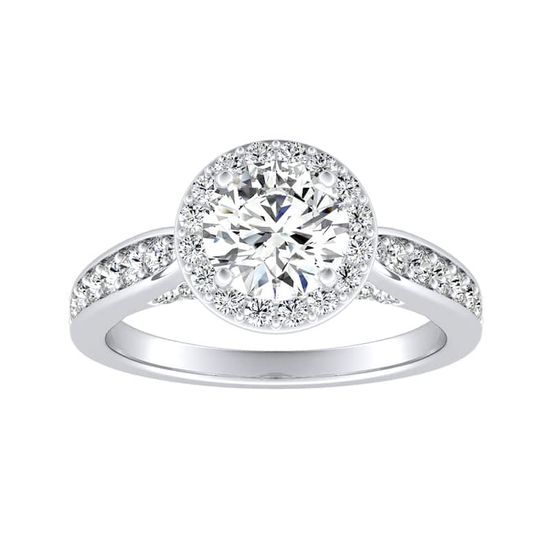 Auriya 14k Gold 1 1/2ct Round Moissanite Halo Diamond Engagement Ring 1/2cttw - White - 7.5