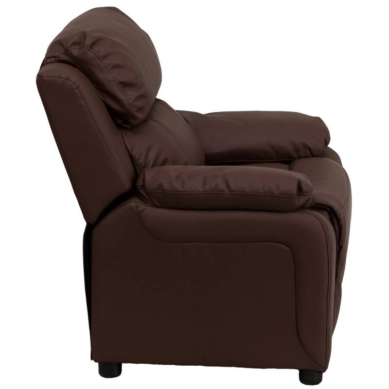 Deluxe Padded Contemporary Kids Recliner with Storage Arms