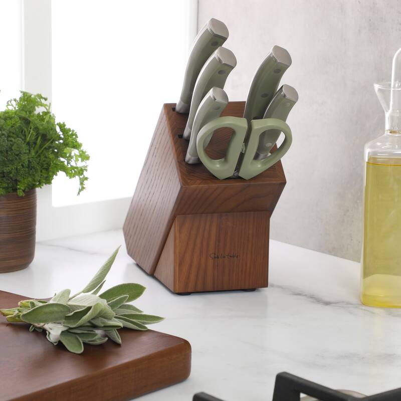 Sur La Table Kitchen Essentials High-Carbon German Steel 7 Piece Forged Cutlery Kitchen Knife Block Set W/ Ashwood Block