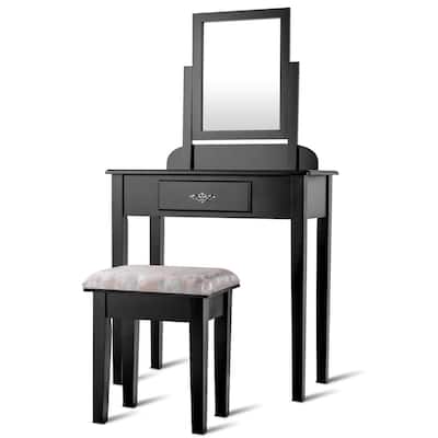 Vanity Dressing Table Stool Set with Large Makeup Mirror - 29.5" x 16.0" x 53.5" (L x W x H)