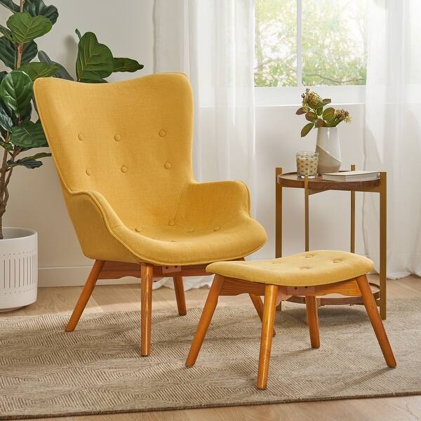 Hariata Midcentury Modern Wingback Chair and Ottoman by Christopher