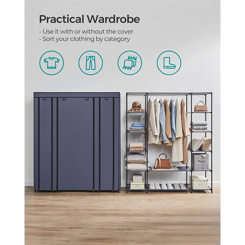 59" Freestanding Clothes Storage Wardrobe with Shelves and Rod Non-Woven Fabric Closet Organizer - 59" x 17.7" x 69"