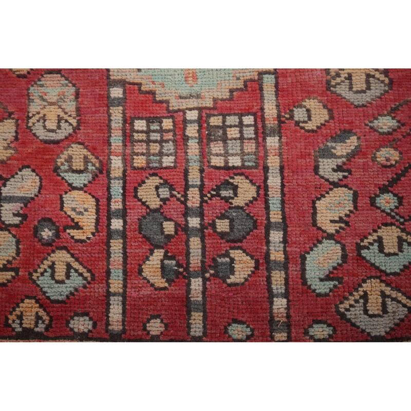 Red Hamedan Persian Vintage Runner Rug Hand-Knotted Wool Carpet - 3'3" x 10'3"