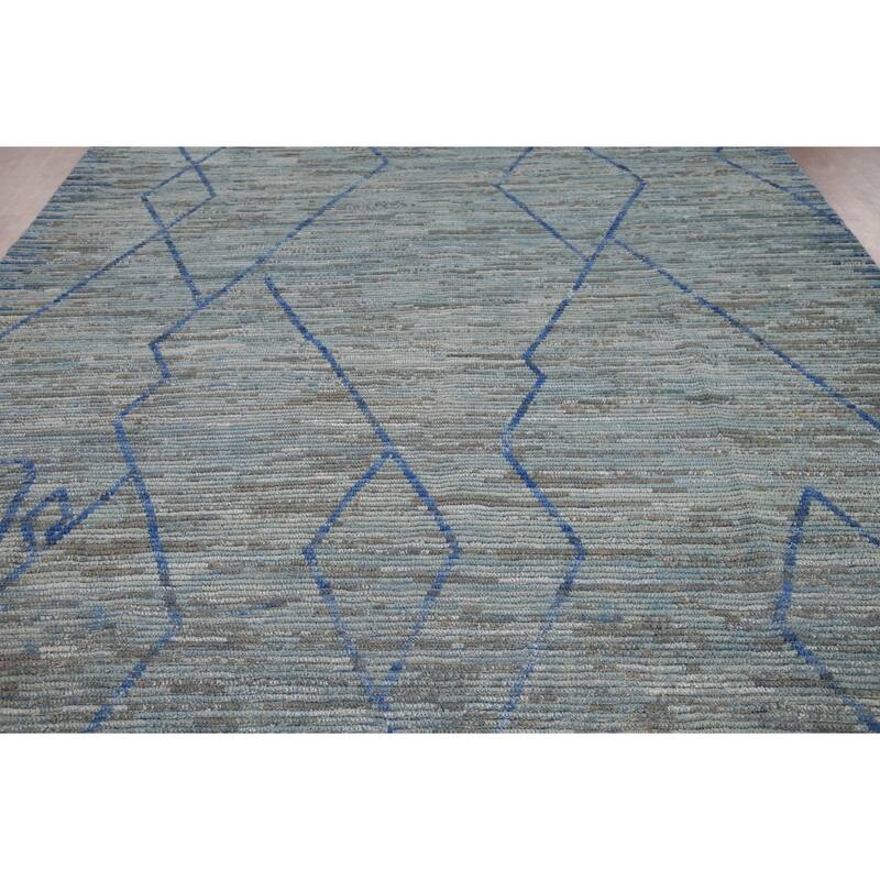 Moroccan Oriental Area Rug Hand-Knotted Blue Wool Carpet - 8'9" x 12'9"