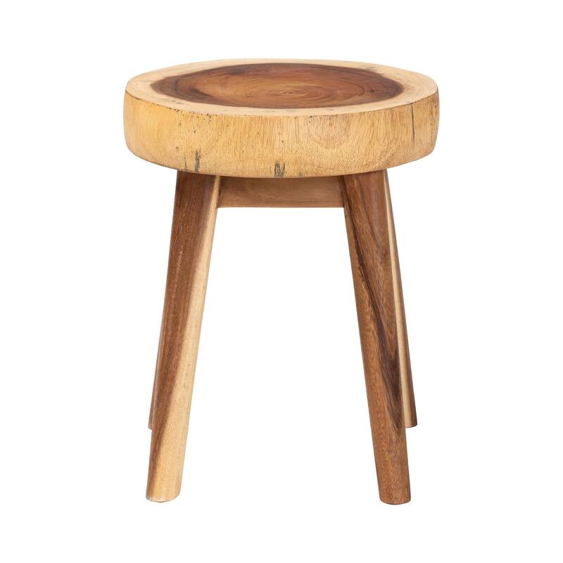 Jia Suar Wood End Table - Handcrafted Side Table with Round Top and Tapered Legs, Rustic Boho Accent Furniture
