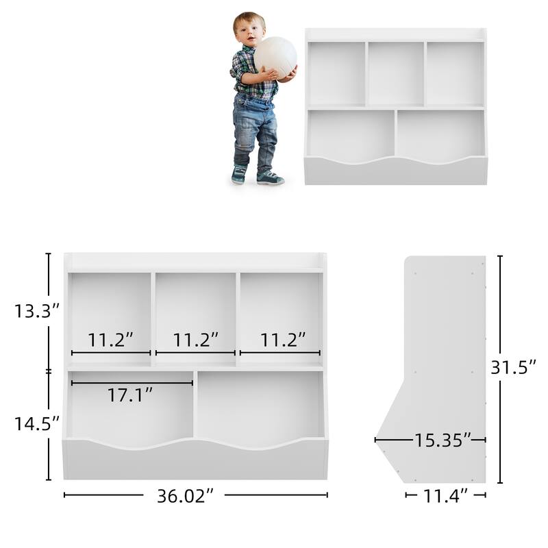 Kids Bookshelf and Bookcase Toy Storage Multi Shelf with Cubby Organizer Cabinet for Boys Girls - 11.8"D x 35.4"W x 29.5"H