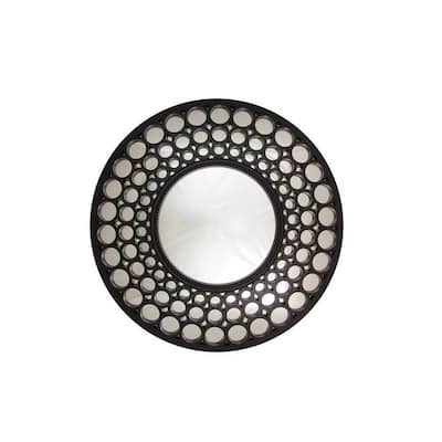 24.75" Glamorous Cascading Orbs Black Framed Round Wall Mirror