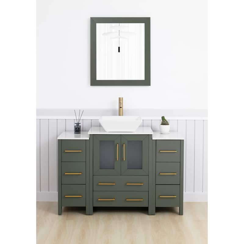 Vanity Art 48" Single Sink Bathroom Vanity Set with Engineered Marble Top and Free Mirror - 48 W X 18.5 D X 31.1 H