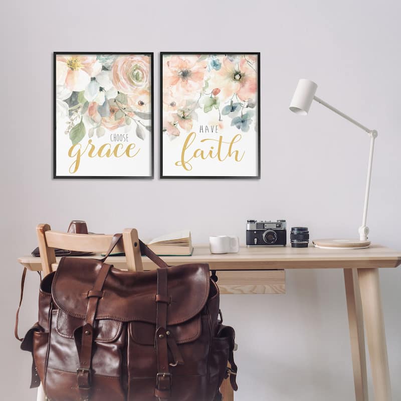 Stupell Spiritual Phrases on Florals Framed Giclee Art Design By Carol Robinson (Set of 2)