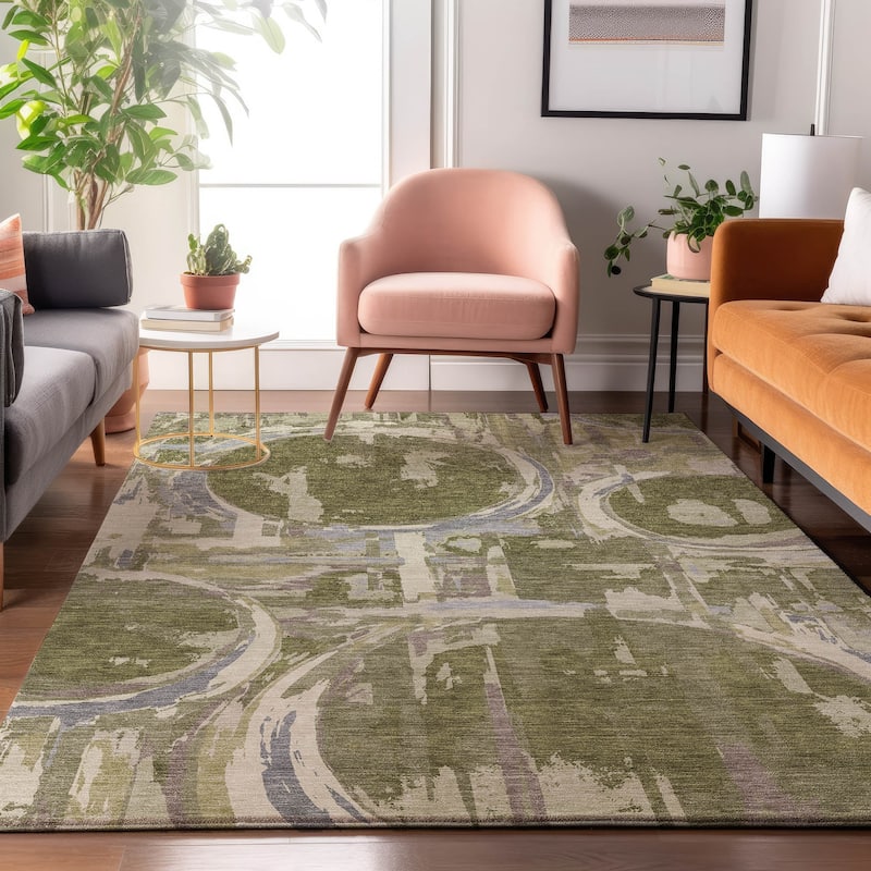 Premium Washable Super Soft Contemporary Casual Mayfield Rug - Olive - 8' x 10'