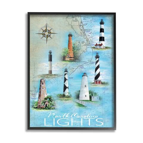 Stupell Industries North Carolina Lighthouses Map Framed Giclee Art, Design by Erica Christopher