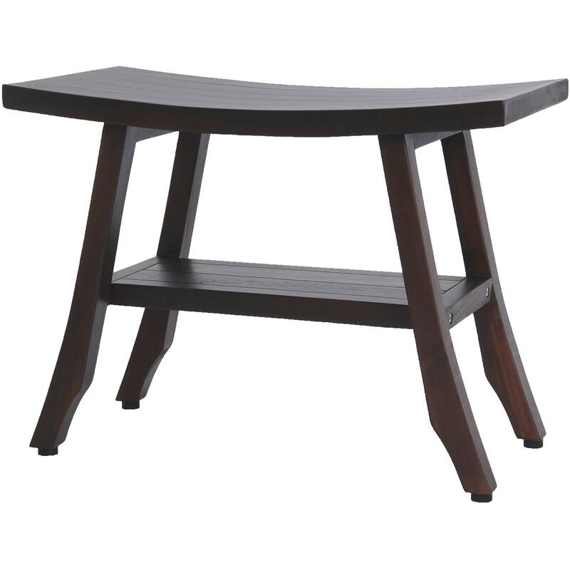 HomeRoots 24" Dark Brown Teak Shower Bench With Shelf