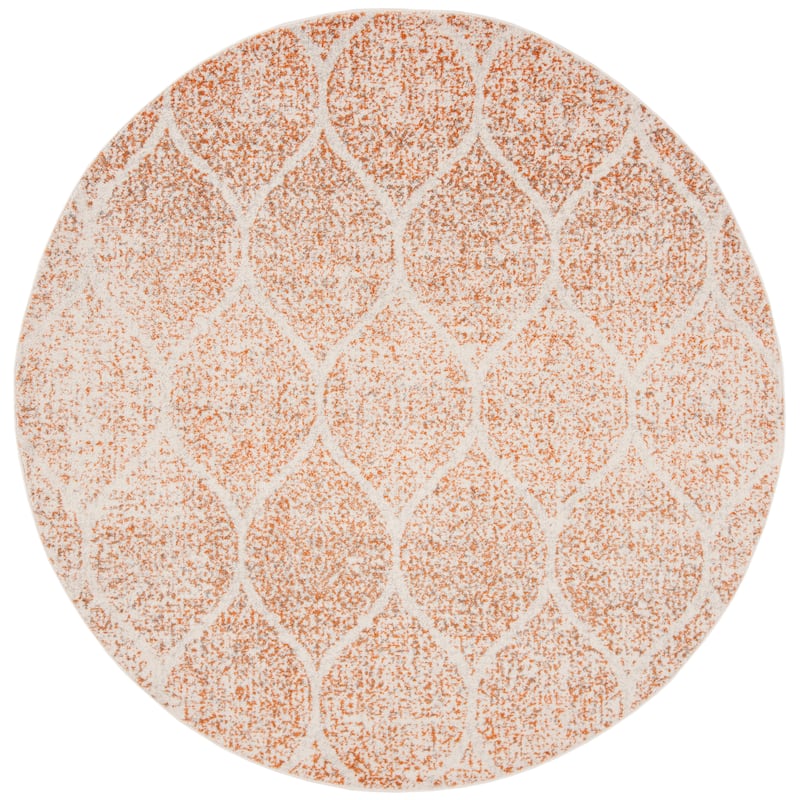 SAFAVIEH Madison Stella Boho Chic Ogee Trellis Rug - 5'3" x 5'3" Round - Cream/Orange