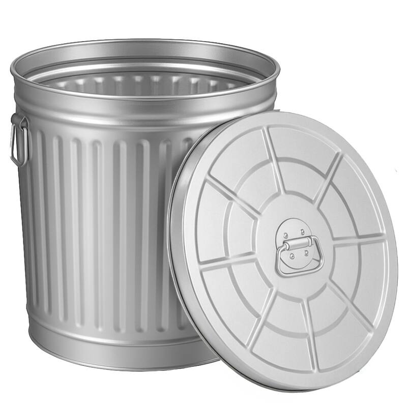 Round Galvanized Steel, Trash Can with Lid - Durable Metal Bucket for Backyard, Lawn, Garden and Yard Use - 12 Gallons