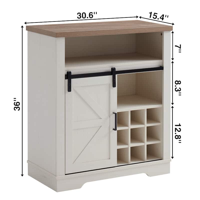 GDFStudio - Clara Compact Farmhouse Wine Storage Cabinet with Sliding Barn Door and Adjustable Shelves - Particle Board