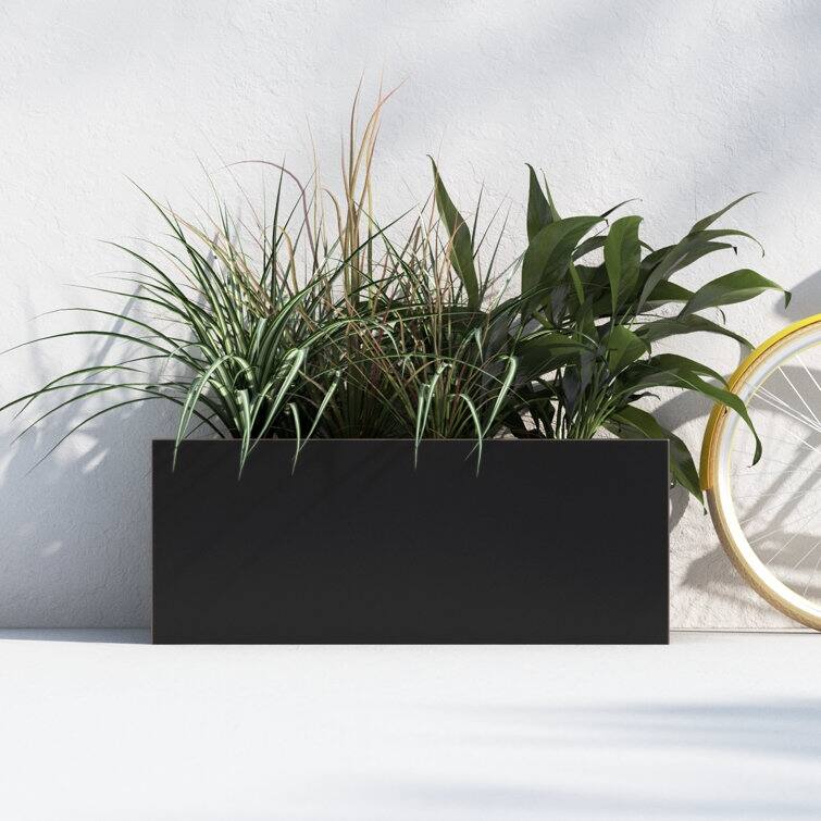 Metallic Heavy Planter for Outdoor Plants Tall and Long Metal Divider Planter Box - 15'' H X 38'' W X 15'' D - Black
