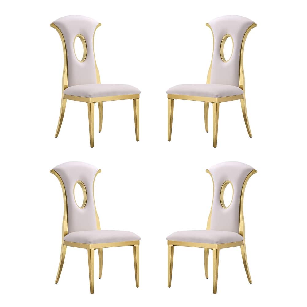 Luxury White Velvet Dining Chairs with Polished Gold Legs