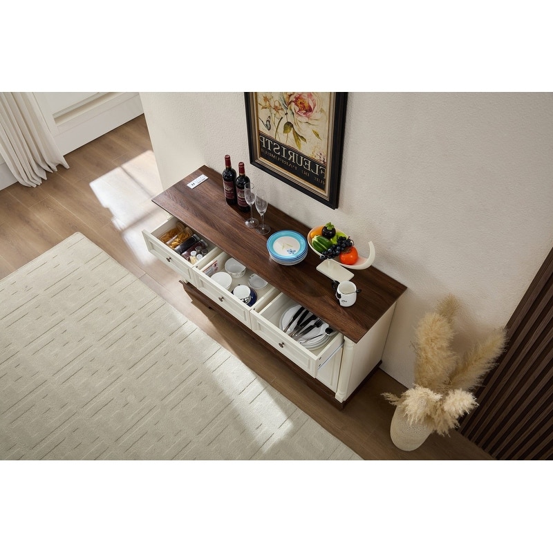 Farmhouse 55" Sideboard Buffet, Kitchen Storage Cabinet with 3 Drawers for Organized Home Living Solutions