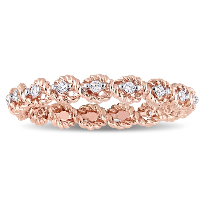 Miadora 10k Rose Gold 1/6ct TDW Diamond Woven Infinity Eternity Band - White
