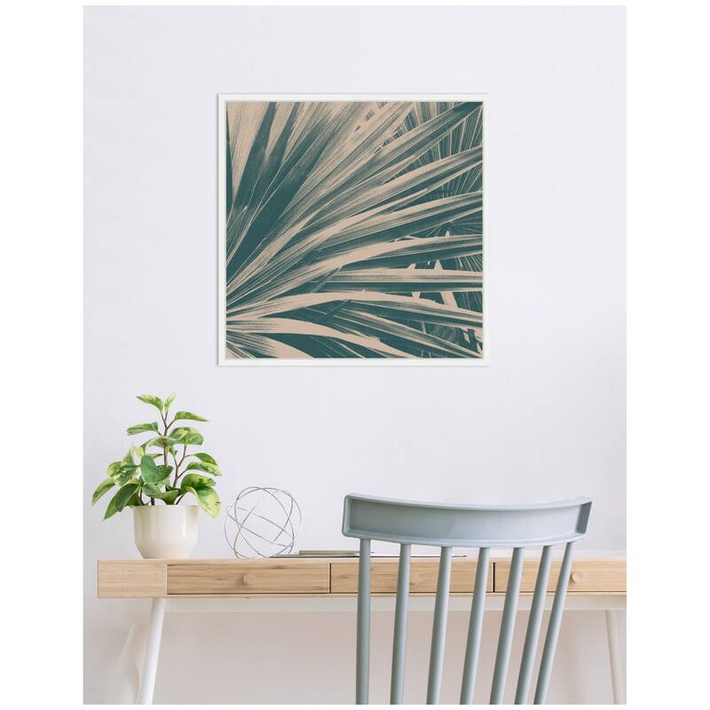 Kate and Laurel Sylvie Modern Retro Teal Maximalist Palm Leaves Framed Canvas by Stephanie Klatt