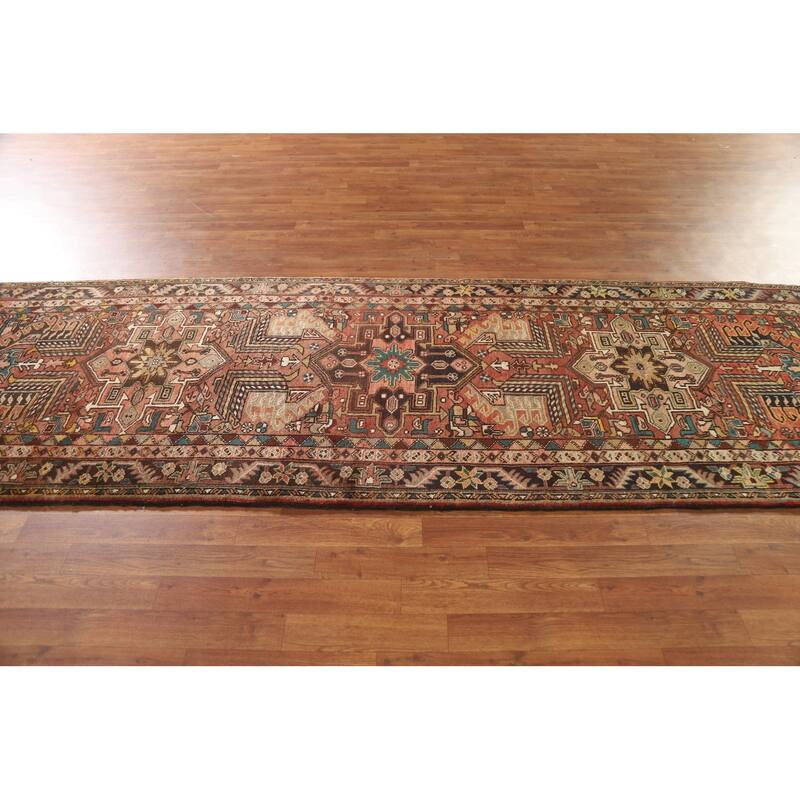 Geometric Handmade Heriz Persian Vintage Runner Rug - 3'5"x 10'7"