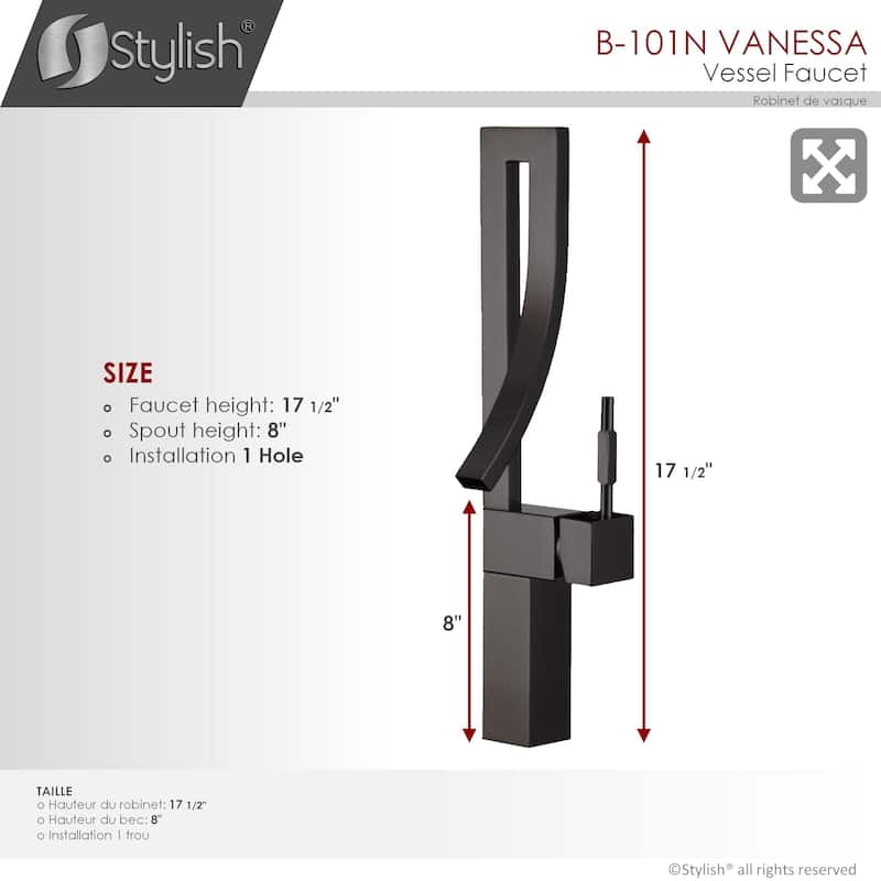 STYLISH Single Handle Bathroom Faucet for Single Hole Brass Vessel Mixer Tap - Faucet Height: 17 1/2" | Spout Height: 8"