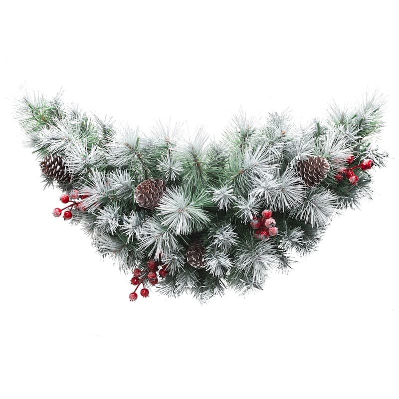 Glitzhome 3FT Pre-Lit Artificial Christmas Swag With 50 Warm White Lights and Timer - Multi-white