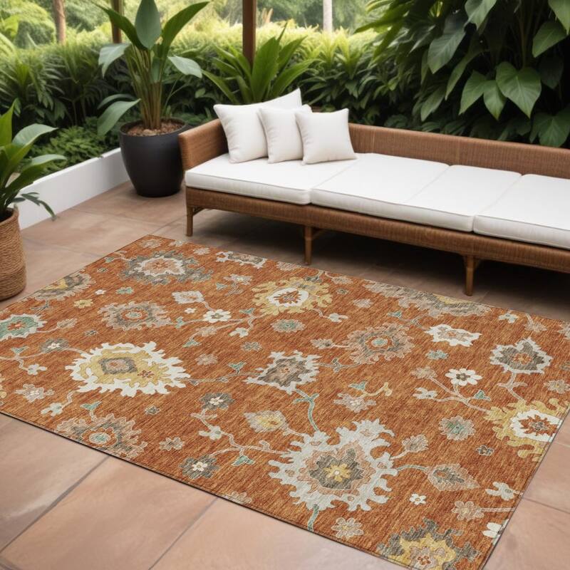HomeRoots Floral Traditional Rectangle Outdoor Rug - 9' X 12'