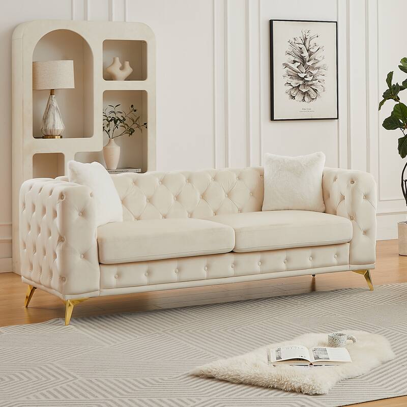 Modern Luxury Velvet Sofa with Chesterfield Quilted Button Accents