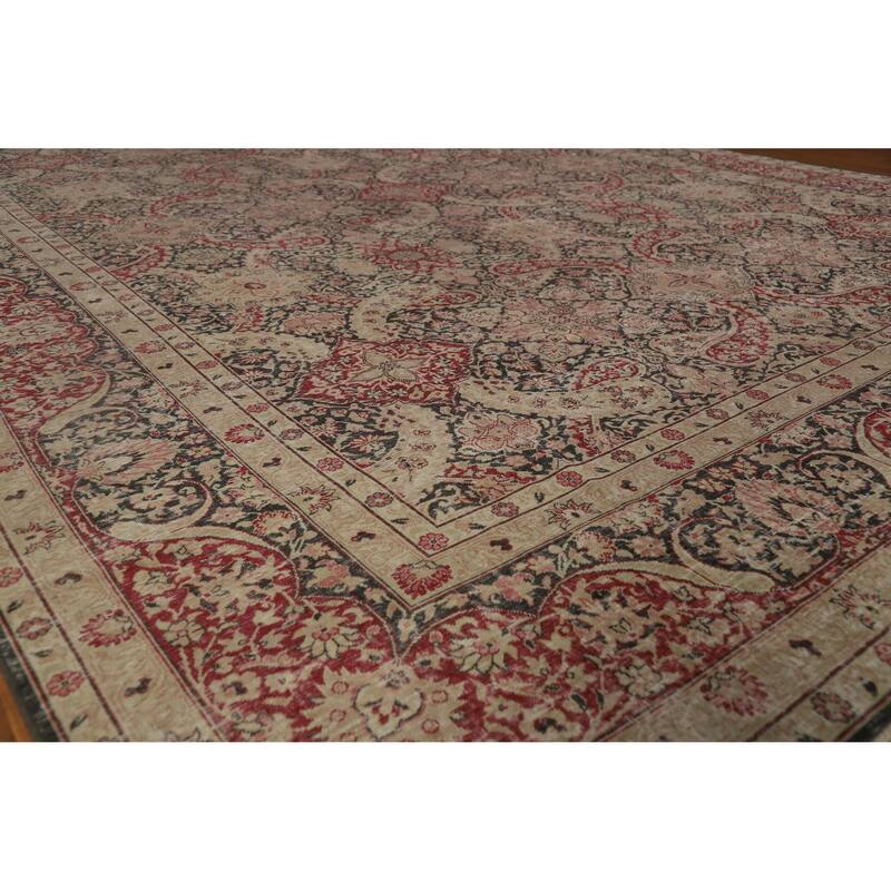 Hand Knotted Oriental 100% Wool Carpet Traditional All-Over Black Kerman Area Rug - 13' 0'' X 9' 8''