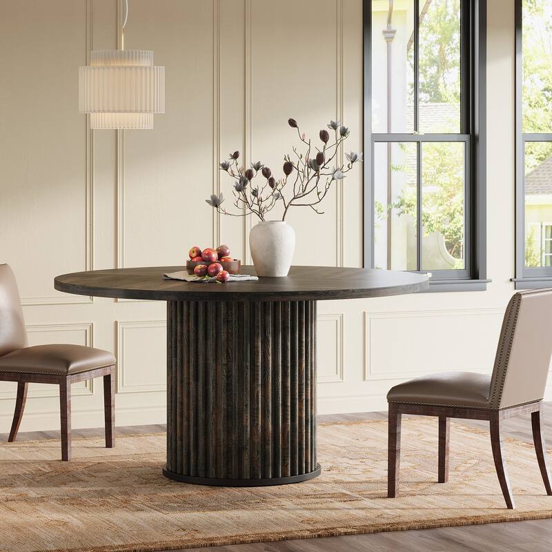 47.24 Inch Brown Round Dining Table for 4-6 People - Black Brown