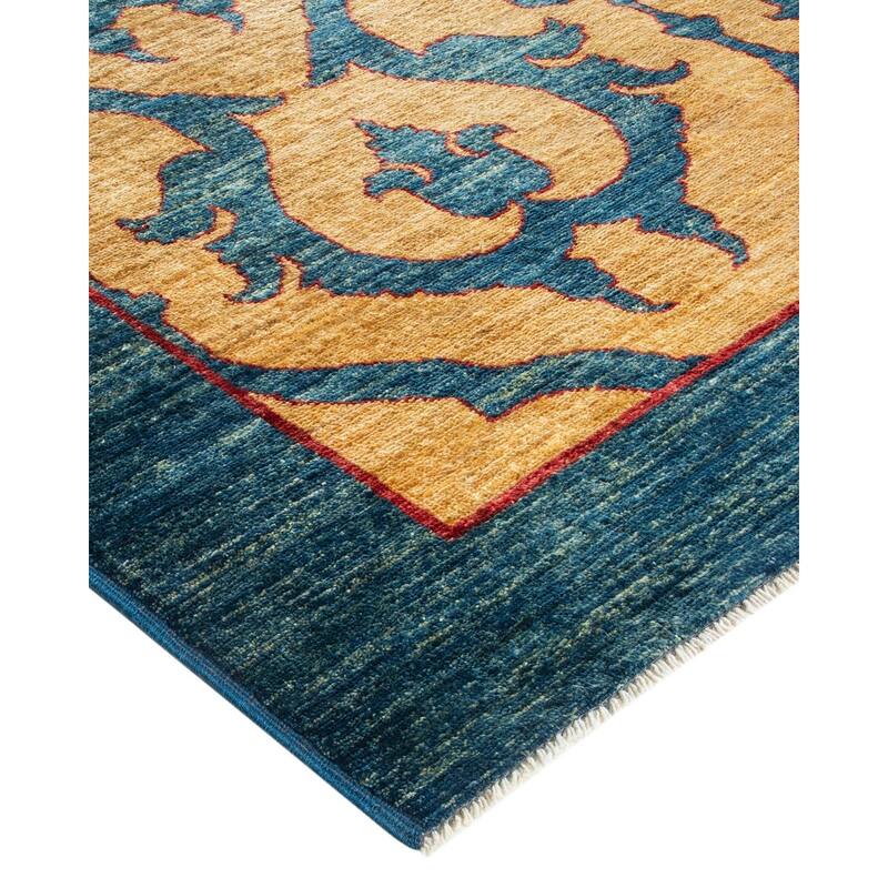 Overton Hand Knotted Wool Vintage Inspired Modern Contemporary Eclectic Blue Area Rug - 10' 3" x 12' 7"