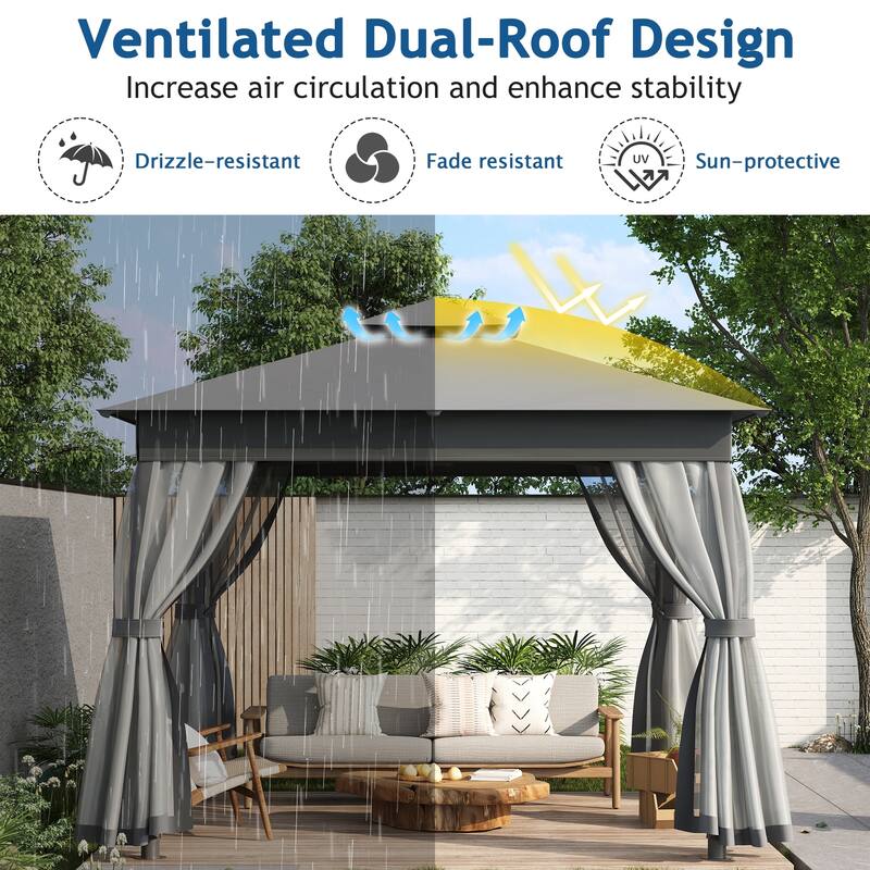 10x10 Outdoor Gazebo Tent with Double Roofs