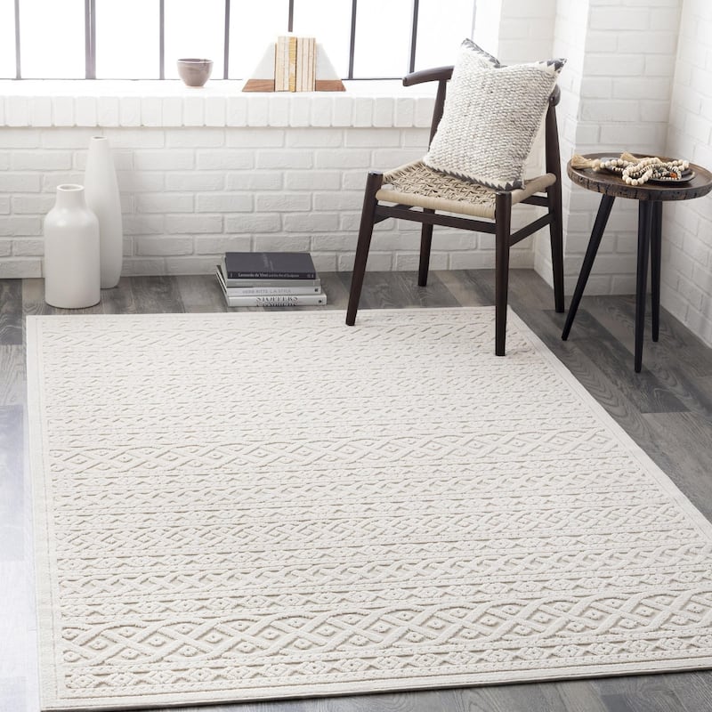 Livabliss Greenwich Indoor/ Outdoor Geometric Stripe Area Rug - 7'10" x 10' - Cream