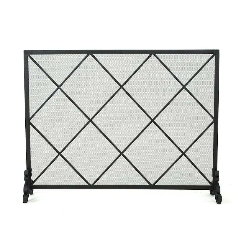 Roomfitters Modern Geometric Fireplace Screen, Single-Panel Design with Stylish Circle Patterns and Durable Mesh