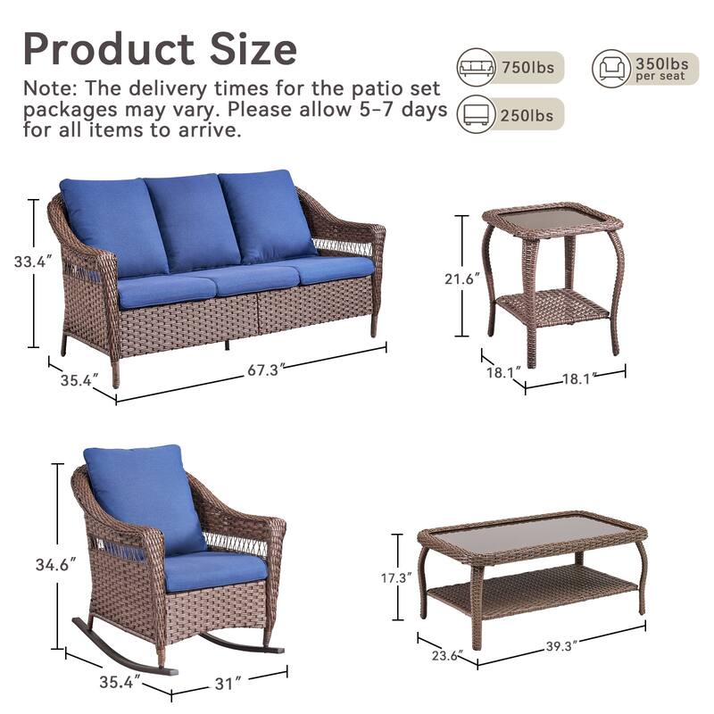 Pocassy 6 Piece Sofa Rocker Chair with Coffee Table