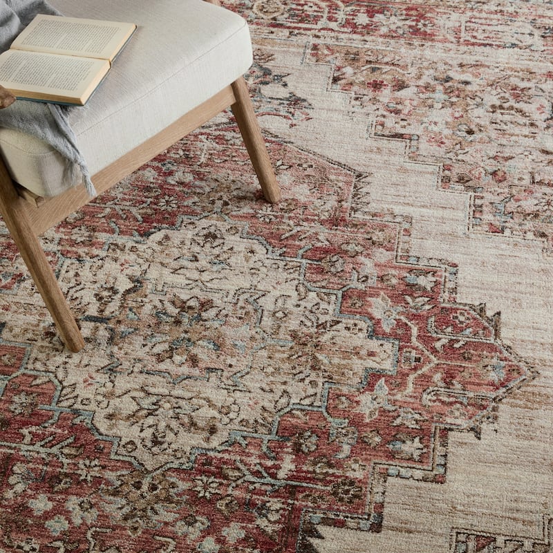 Adonia Medallion Taupe/ Blue Area Rug