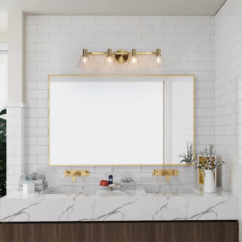 Veniya 4-light Modern Glam Gold Bathroom Vanity Light with Seeded Glass LED Dimmable Wall Sconce