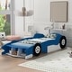 preview thumbnail 7 of 10, Twin Size Race Car-Shaped Platform Bed with Wheels Blue