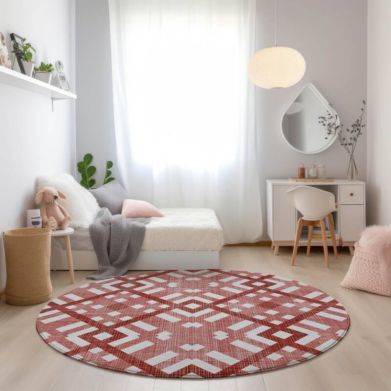Machine Washable Indoor/ Outdoor Chantille Contemporary Trellis Rug - Red - 8' x 8'