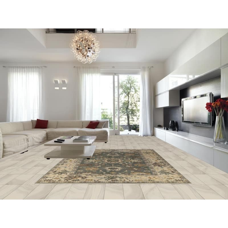 Blue Floral Oushak Indian Area Rug Hand-Knotted Wool Carpet - 9'0" x 11'11"