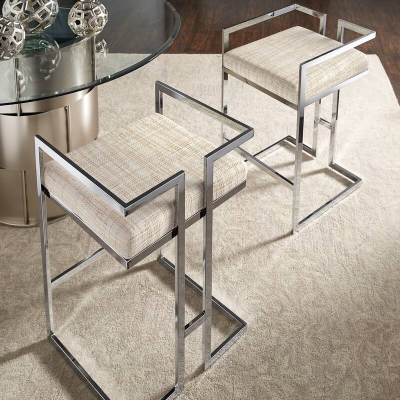 Tanner Velvet Upholstered Chrome Finish Metal Barstool (Set of 2) by iNSPIRE Q Bold