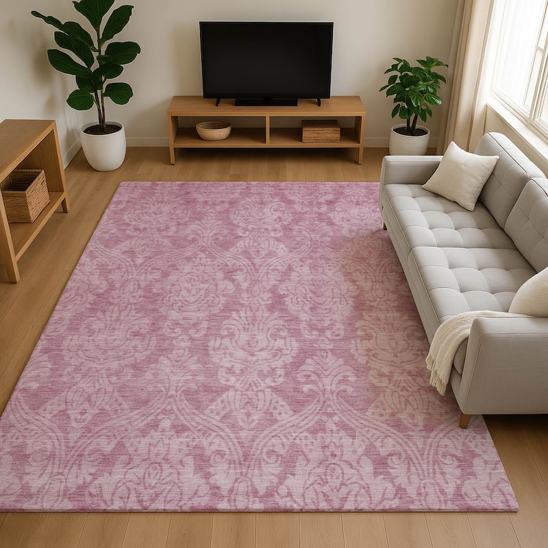 Premium Washable Super Soft Traditional Damask Mayfield Rug - Pink - 9' x 12'