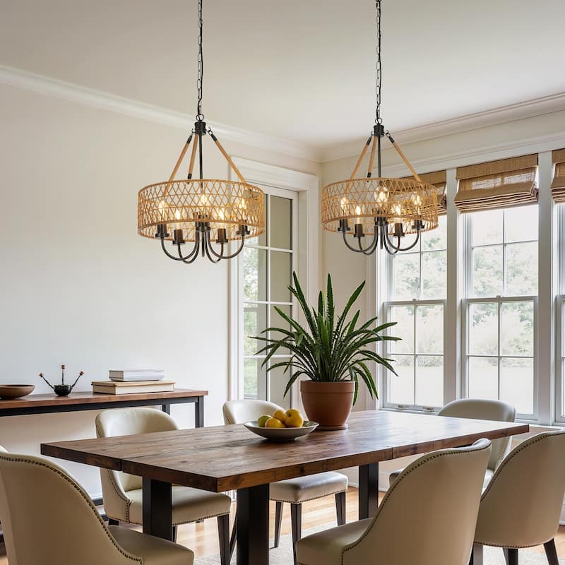 5-Light Boho Chandeliers Rattan Hand Woven Pendant Light
